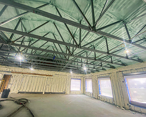 Open cell spray foam applied on external wall